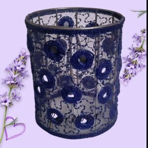 Purple Lamp Shade, Beaded  Metal Frame,Tiny Mirrors Shabby Chic Feminine 6" X 5"